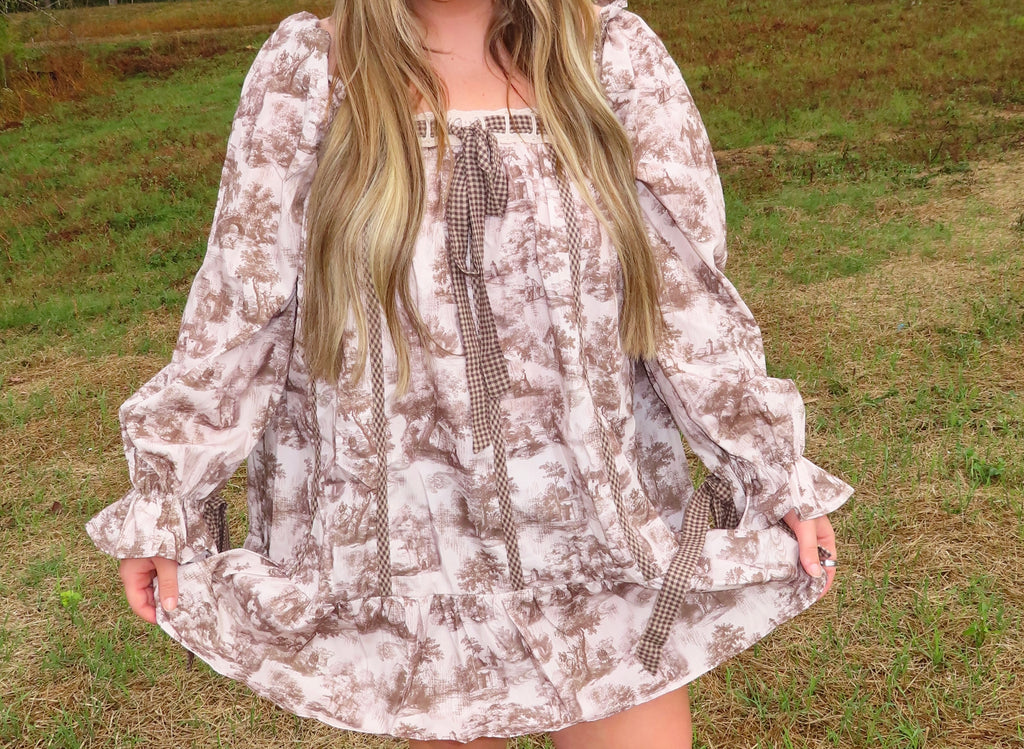 BOW TIE FALL BABY DOLL MINI DRESS